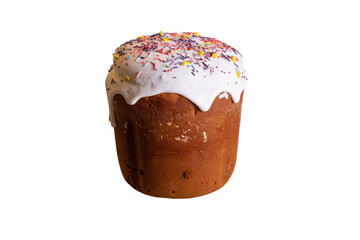 Homemade Easter Bread Kulich with White Frosting and Color Dots Isolated