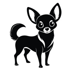 chihuahua black and white silhouette on white background