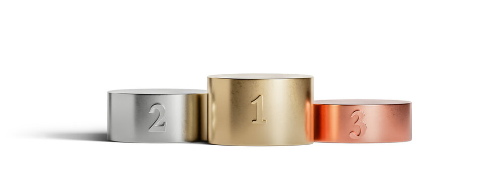 Gold, silver, and bronze winners podium isolated on transparent background. 3D render.