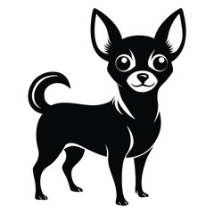 chihuahua black and white silhouette on white background