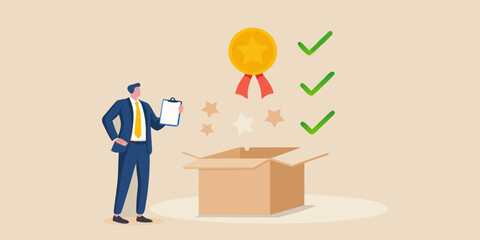 Successful business concept with a man award and open box illustration