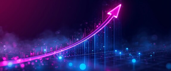 Neon arrow showing upward growth trend with digital visualization
