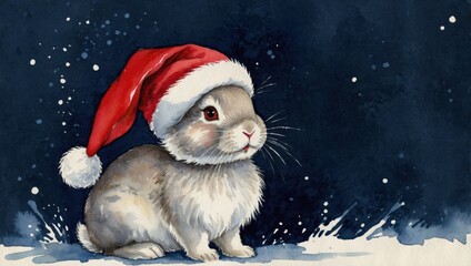 Watercolor painting of a cute rabbit with soft pastel tones and textured background. Artistic illustration of a fluffy bunny in vibrant watercolor style.