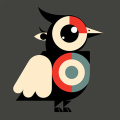 Playful Modern Graphic Bird Illustration with Abstract Geometric Shapes and Vibrant Colors