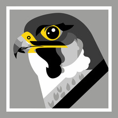 Stylized vector illustration of a majestic falcon's head, showcasing intricate graphic design and sharp lines
