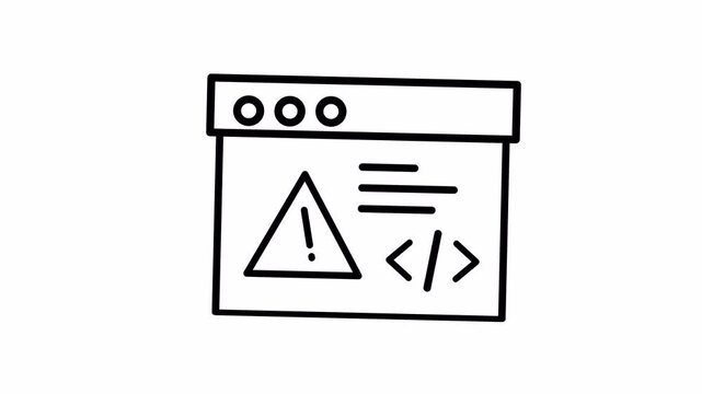 Website error alert icon with browser window and code snippet symbol animated line icon
