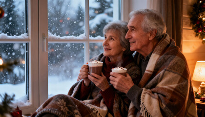 Christmas celebration old age couple togetherness concept