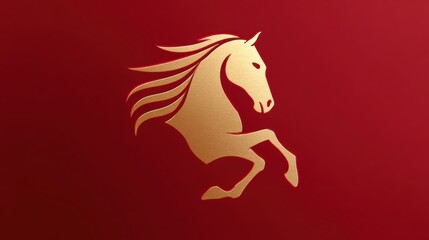 Golden horse silhouette on a rich red background, elegant and artistic