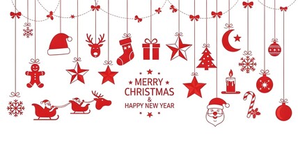 A festive Christmas card design set featuring vector illustrations of red baubles and holiday decorations with a heart and star symbol