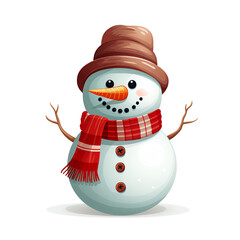 Fototapeta premium A cheerful snowman wearing a hat and scarf, perfect for holiday designs and winter celebrations.