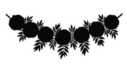 A simple black and white illustration of citrus fruit with foliage