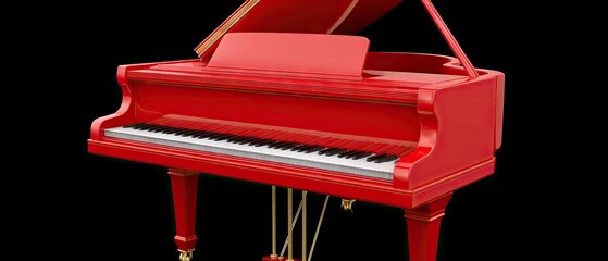 Bright red grand piano with open lid showcases elegant design and musical potential, inviting creativity and performance in any setting