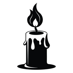 candle with a flickering flame and dripping wax black and white silhouette