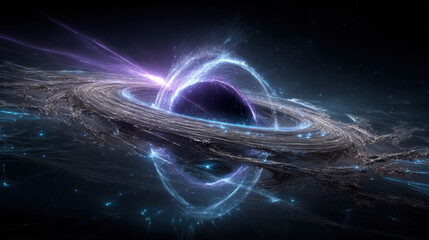 Awe inspiring science fiction view of powerful black hole consuming star. dramatic cosmic phenomenon with swirling energy and light in space