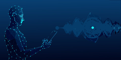 Digital human interface with a glowing brainwave signal and futuristic technology