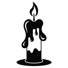 candle with a flickering flame and dripping wax black and white silhouette