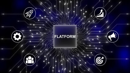 Platform concept diagram with glowing icons. Digital icon and internet technology on virtual interface, ensuring continuous improvement, refining processes, enhancing efficiency, and fostering a cultu - Powered by Adobe