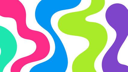 Abstract Colorful Wavy Shapes Against A Black Background With Bright Neon Pink Blue Green Cyan And Purple Curves Flowing And Intertwining Vibrant Psychedelic Design