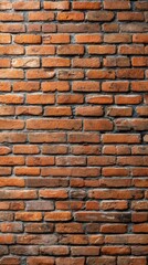 Obraz premium Detail of a rustic red brick wall with textured surface and visible mortar joints, showcasing vintage architecture in an urban setting