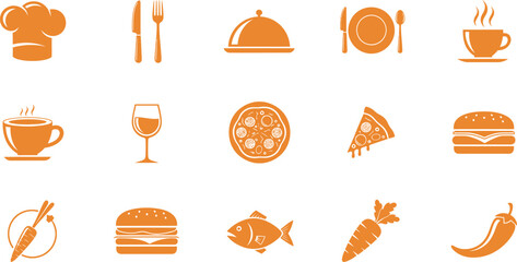 Food and Dining Icons Orange chef hat cutlery