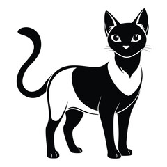 burmese cat black and white silhouette on white background