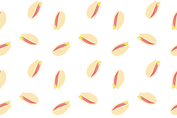 Pistachio pattern, healthy food nuts and seeds doodle. Packaging, wallpaper, wrapper, backdrop.