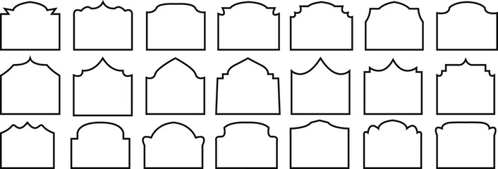 Black  ramadan frames, mosque arches, moroccan arabic border or door. Arab arch door line set. Islamic window or gate.