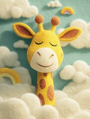 Cute giraffe sleeping peacefully on fluffy clouds