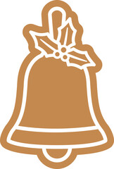 Gingerbread cookies shaped like Christmas bell  flat vector illustration.
Holidays Christmas bell gingerbread cookie with white icing decoration.
Transparent background.