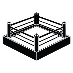 boxing ring black and white silhouette on white background