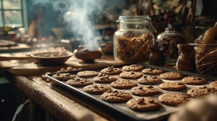 idyllic holiday cookies baking in a workshop,