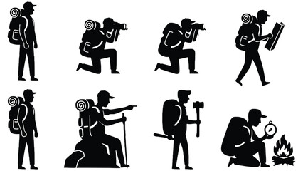 Obraz premium Hiker silhouettes in various outdoor activities