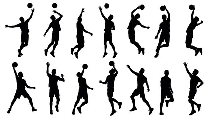 Naklejka premium Volleyball player silhouettes set with dynamic action poses 