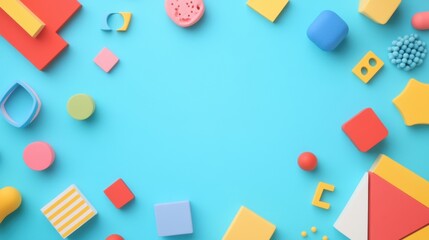 Colorful playful background with shapes and toys for kids at a creative space
