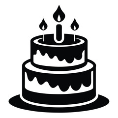 birthday cake black and white silhouette on white background