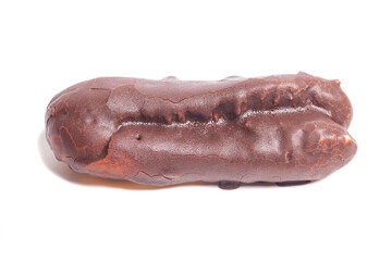 Delicious eclairs with chocolate isolated on white