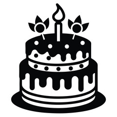 birthday cake black and white silhouette on white background
