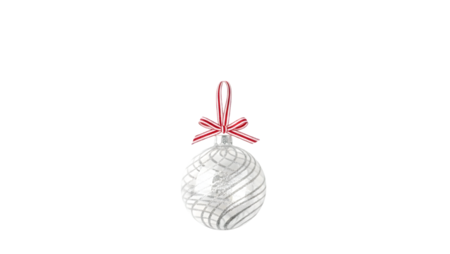 Elegant silver christmas egg ornament with red ribbon isolated on transparent background - Powered by Adobe