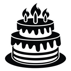 birthday cake black and white silhouette on white background