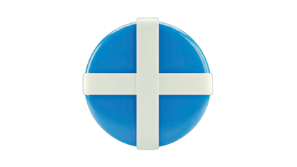 Blue Circle with White Cross Symbol Isolated on White