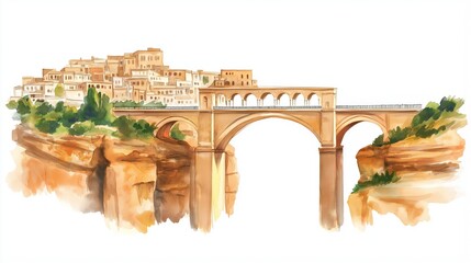 Constantine Bridge City. Constantine Bridge City hand drawn watercolor illustration on white background
