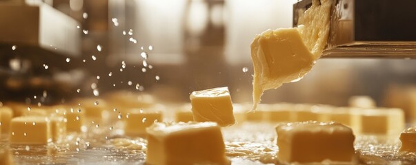 Forming butter blocks in a food processing line.