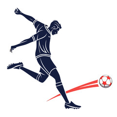 Fototapeta premium Soccer player silhouette kicking ball vector illustration