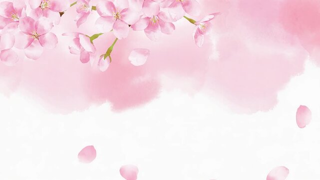 桜が舞い散る　水彩のピンクの　春の背景　水彩風
