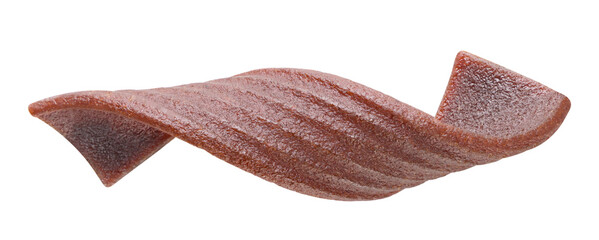 Twisted fruit pastille cut out on a white. Isolated