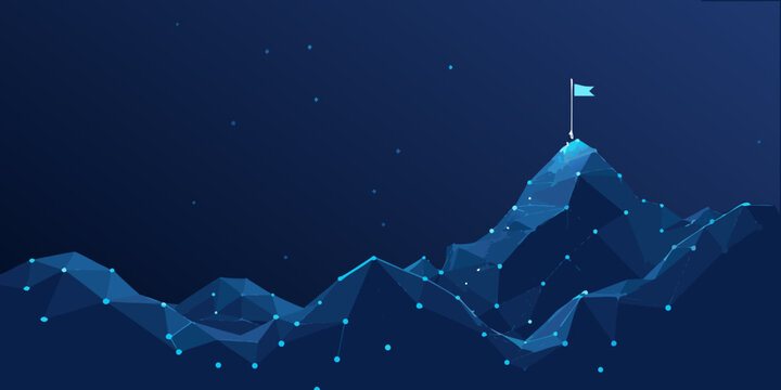 A polygonal mountain range with a flag atop the highest peak