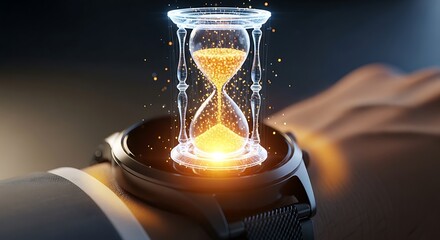 Hourglass sand timer symbol of time is money concept and business deadline measurement