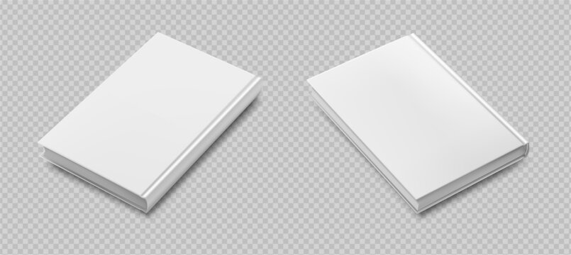 Realistic textbooks with blank cover page. Vector isolated closed publication with sheets of paper, mockup of personal diaries or encyclopedias. Studying and knowledge material from library