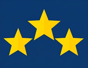 Obraz premium Graphic with three bright yellow, five-pointed stars on a deep blue background. The stars are slightly off-center
