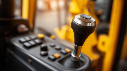 Gear shift lever in tractor excavator or other industrial machine, transportation equipment controls, heavy machinery operation detail, vehicle transmission system, construction eq
